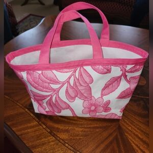Clinique Pink and White Floral Tote